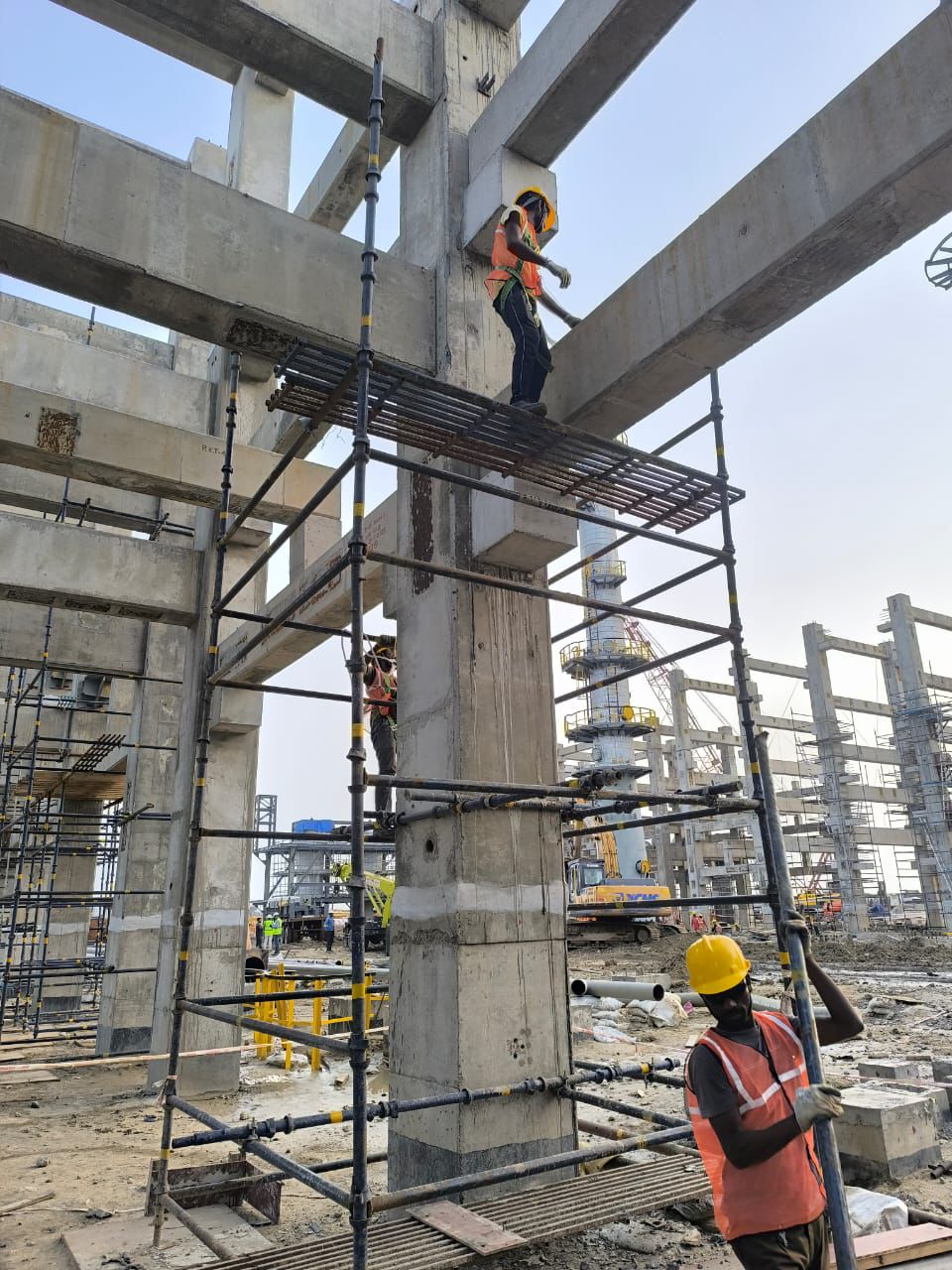 Industrial scaffolding setup at construction site